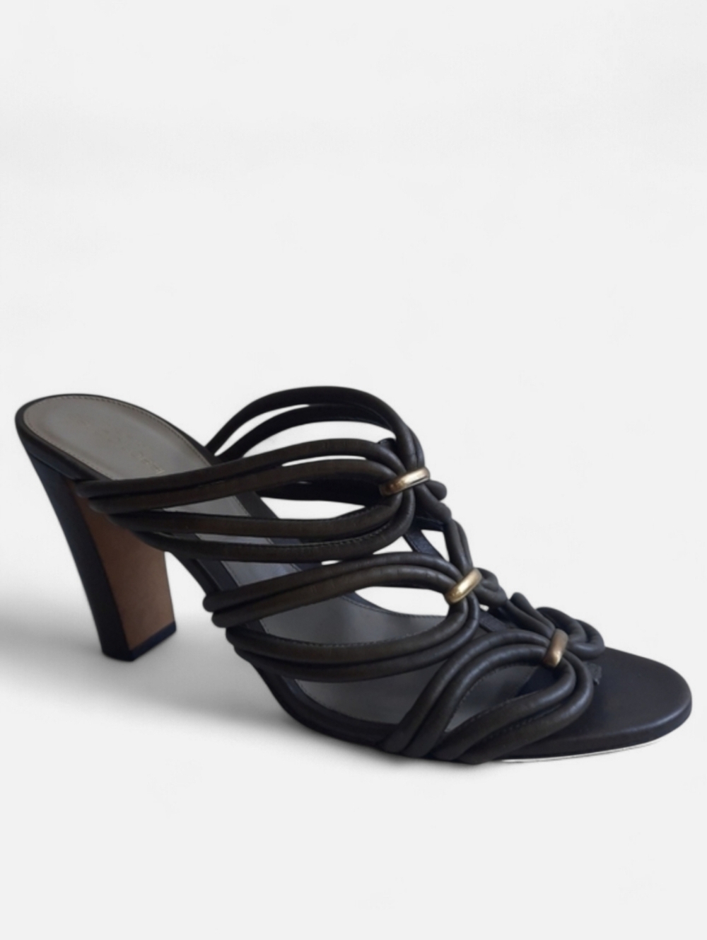 SERGIO ROSSI Padded Tube Heeled Sandal Olive Green Lambskin Leather Italy Pumps